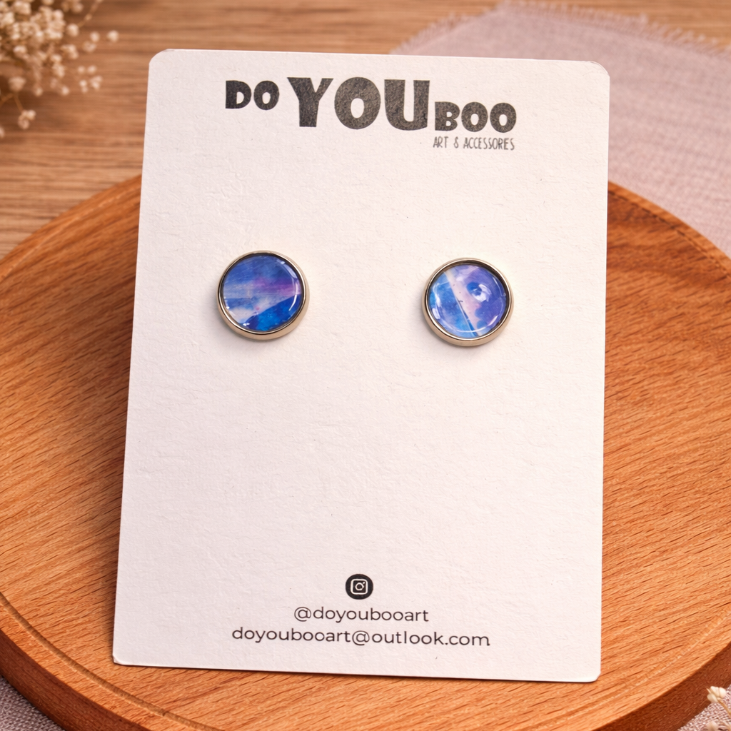 handmade blue abstract stud earrings with small round design