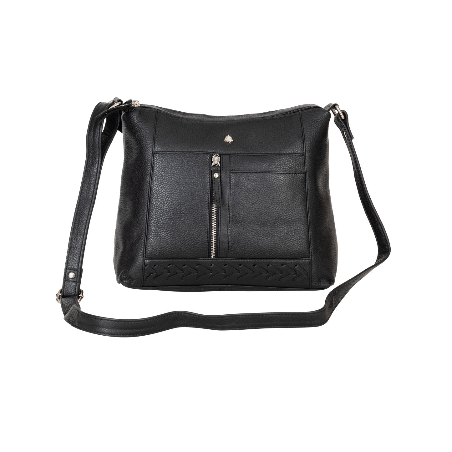 Savannah Woven Detail Leather Crossbody Bag – Classic Black