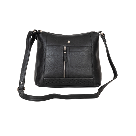 Savannah Woven Detail Leather Crossbody Bag – Classic Black