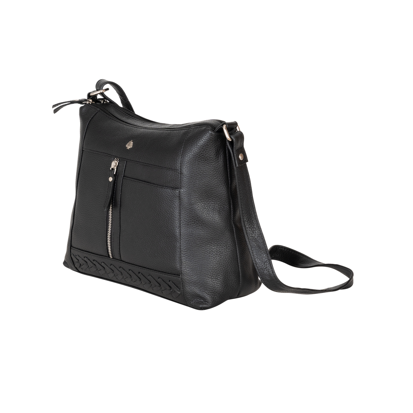 Savannah Woven Detail Leather Crossbody Bag – Classic Black