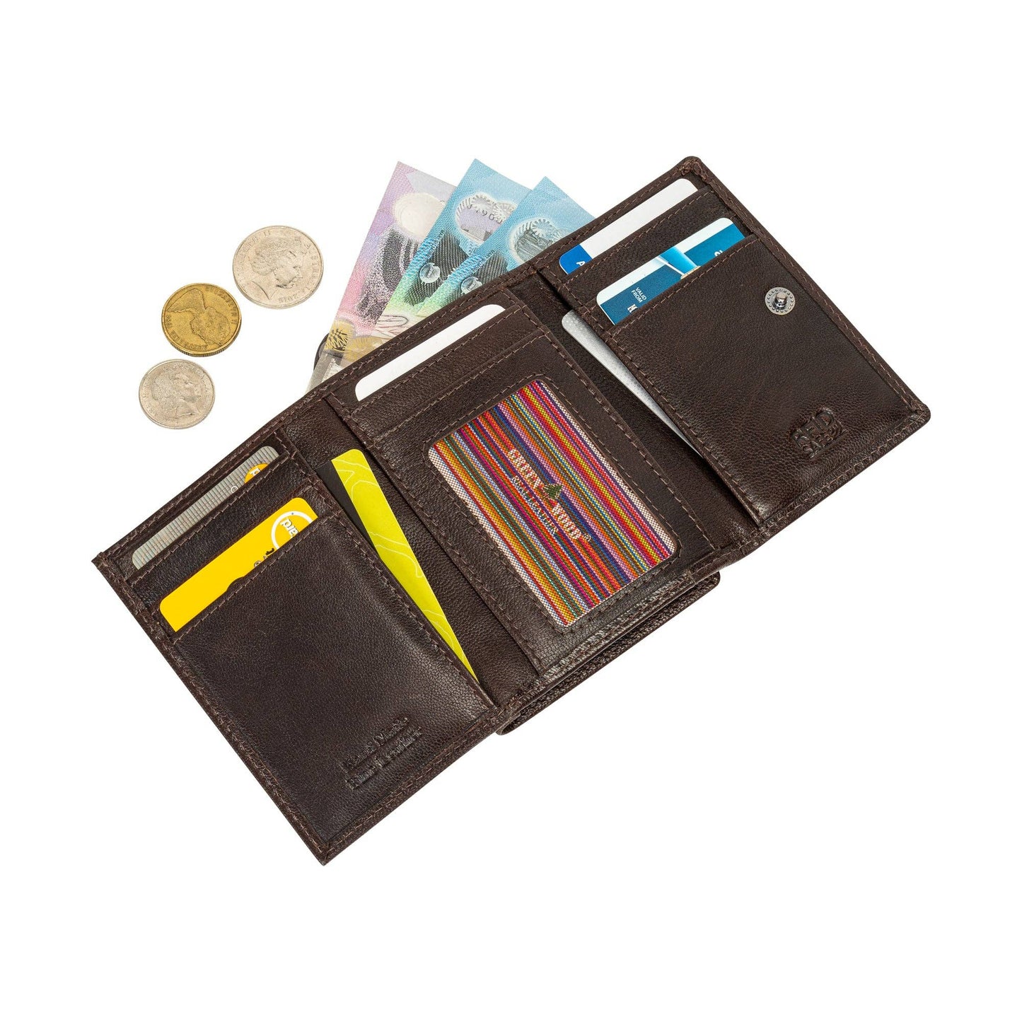 The Harvest — Women's Brown Leather Bifold Wallet with Zip Coin Purse & RFID Protection
