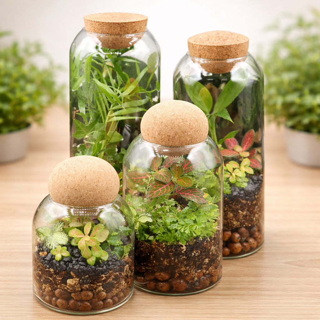 DIY Terrarium Do it yourself at home kits cylinder canisters with cork lids-