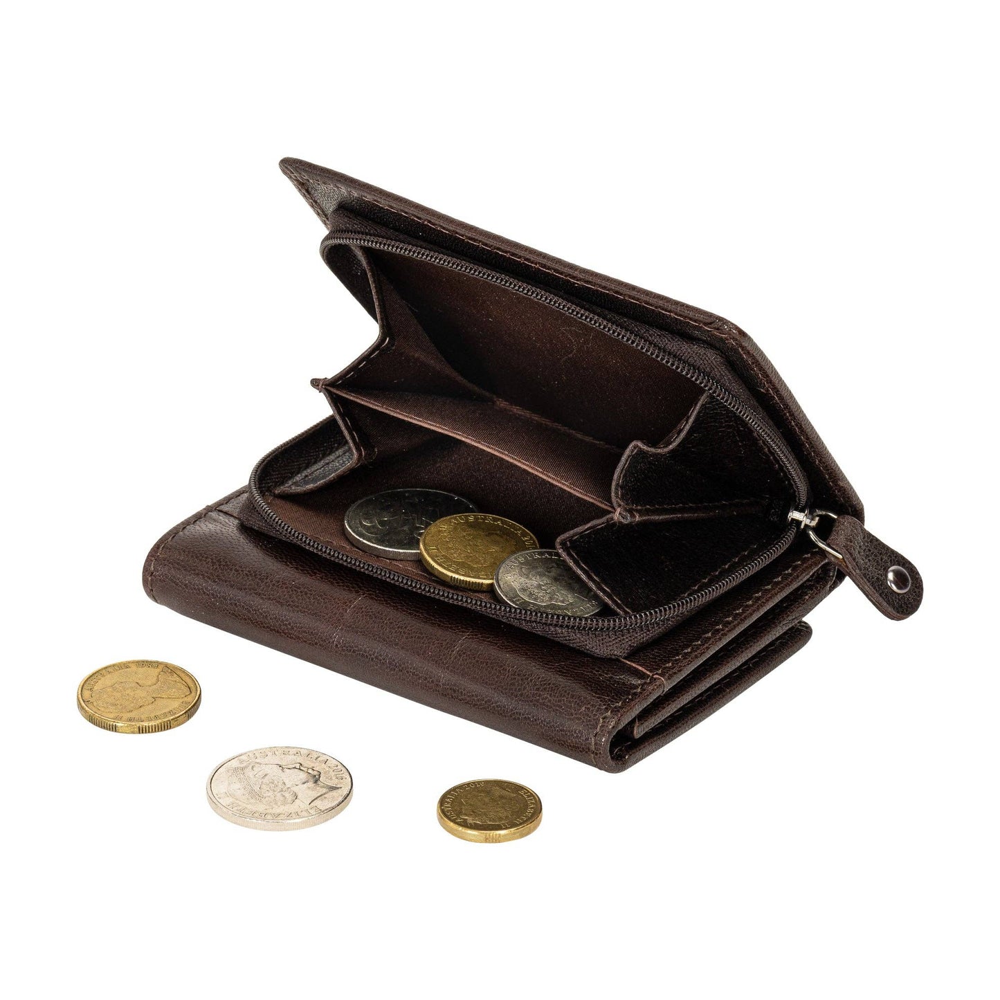 The Harvest — Women's Brown Leather Bifold Wallet with Zip Coin Purse & RFID Protection