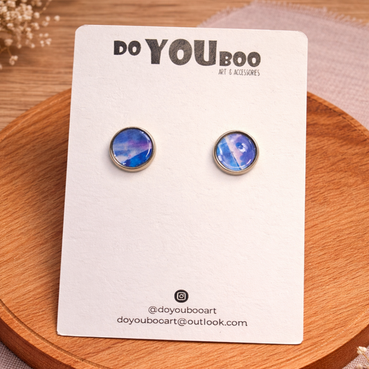 handmade blue abstract stud earrings with small round design