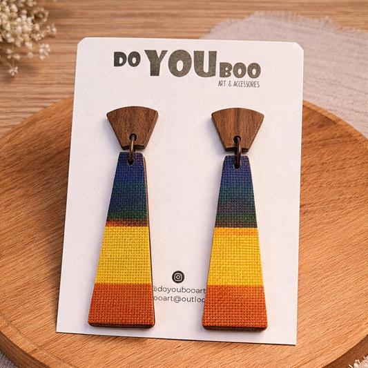 handmade earth tone statement earrings with wood and textured colour design