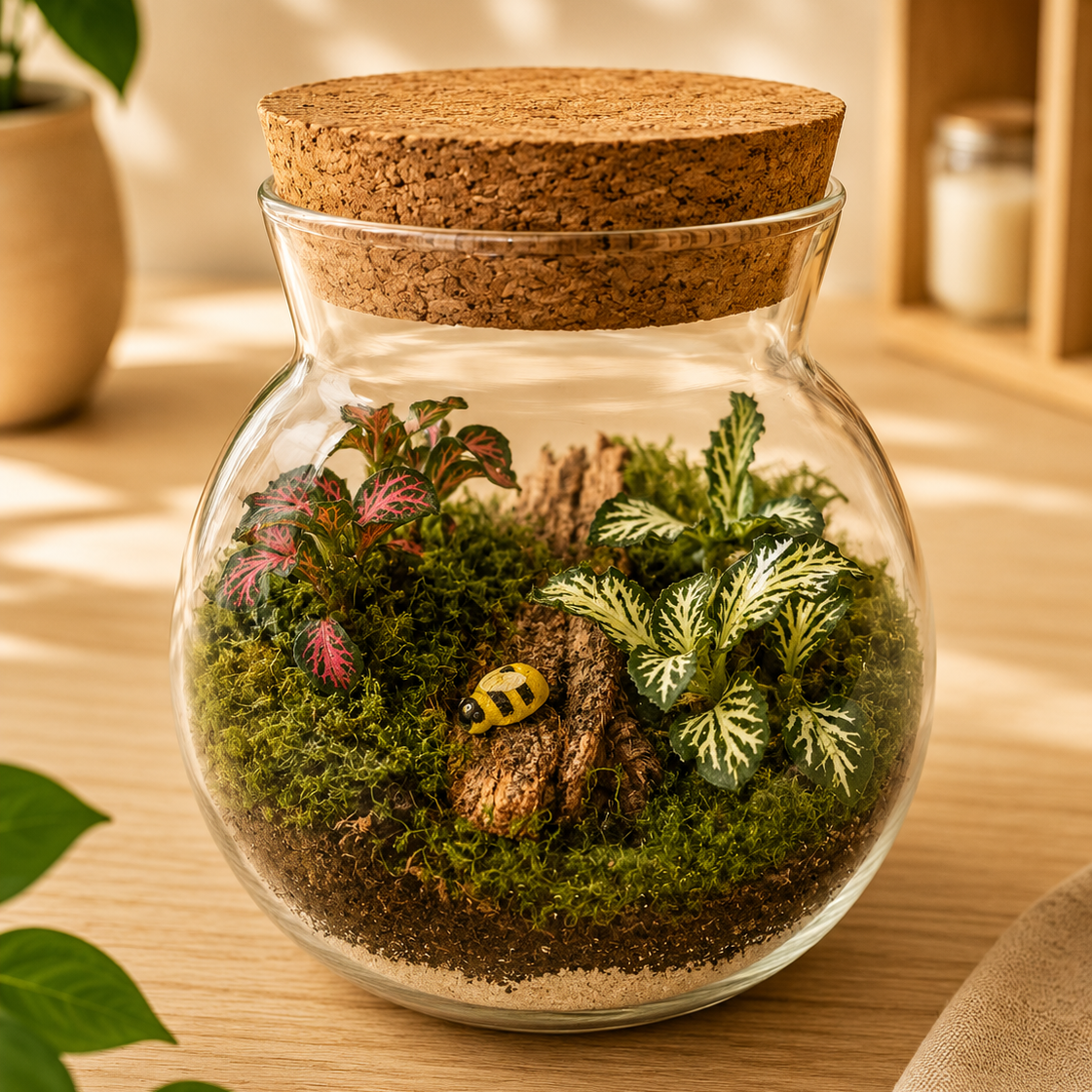 Handcrafted mini cork lid glass terrarium with Fittonia plants and moss by Leafy Lovers in Patterson Lakes Melbourne