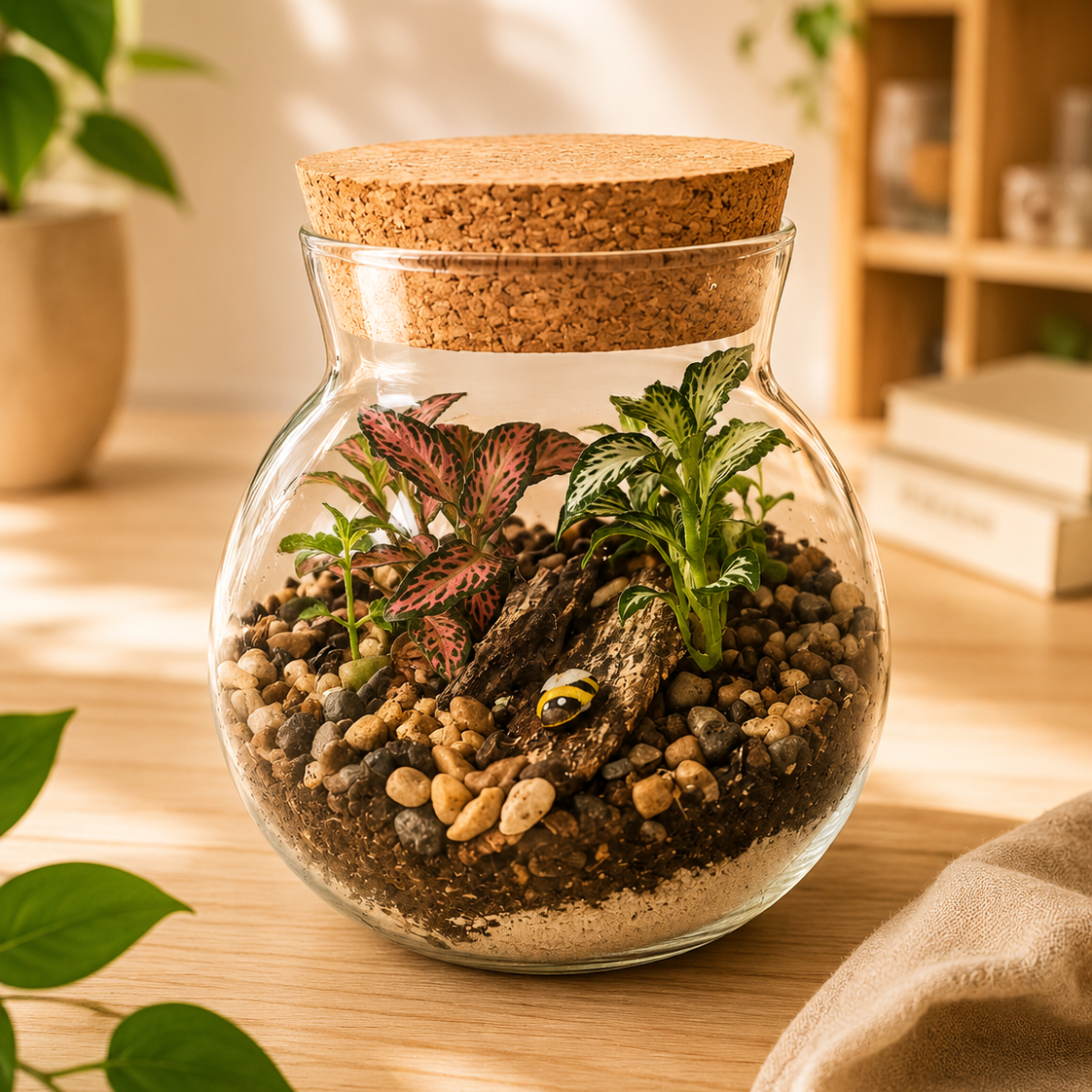 Handcrafted mini cork lid glass terrarium with Fittonia plants by Leafy Lovers in Patterson Lakes Melbourne