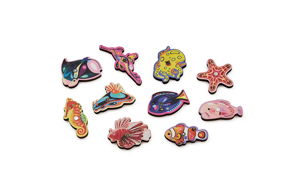 Pete Cromer fishing game with colourful sea animals on light oak background