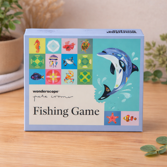 Pete Cromer fishing game with colourful sea animals on light oak background